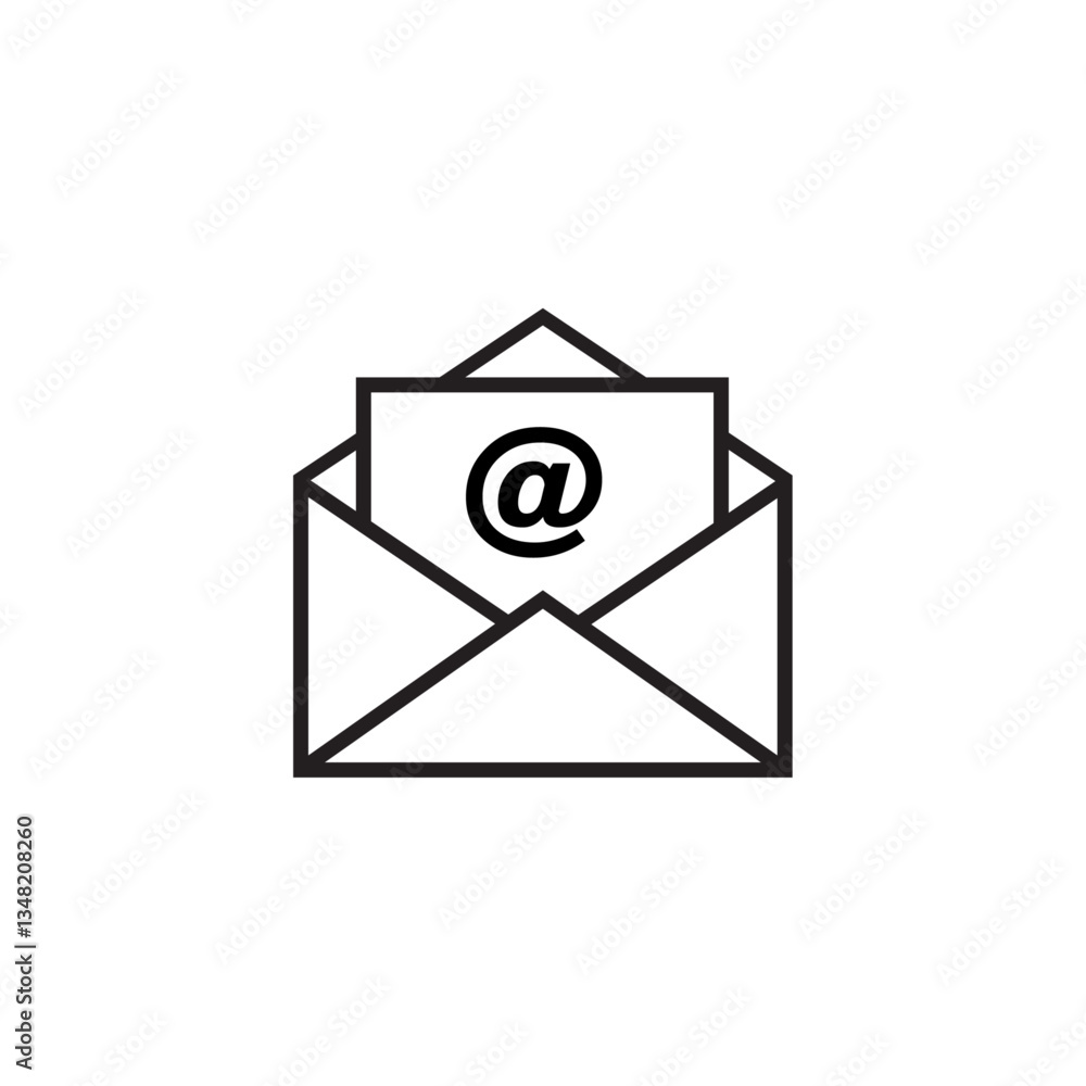 Outline email icon on isolated background. Open envelope pictogram, Symbols of email flat vector illustration Outline email icon on isolated background. Open envelope pictogram, Symbols of email flat vector illustration