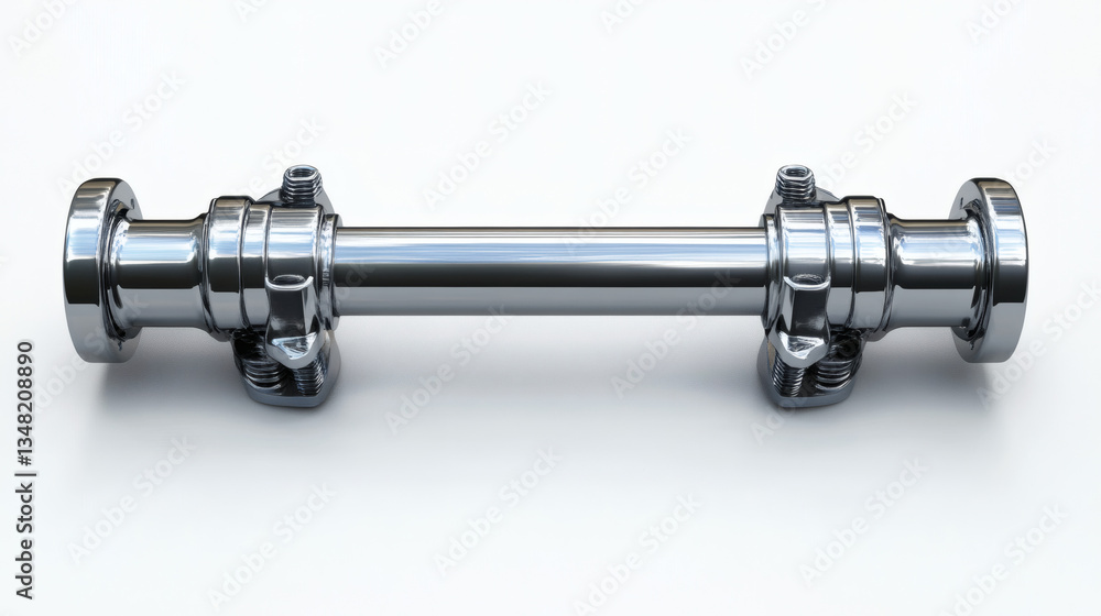 Shiny Metal Pipe with Chrome Finish in Silver Tone on White Background for Engineering Application Shiny Metal Pipe with Chrome Finish in Silver Tone on White Background for Engineering Application