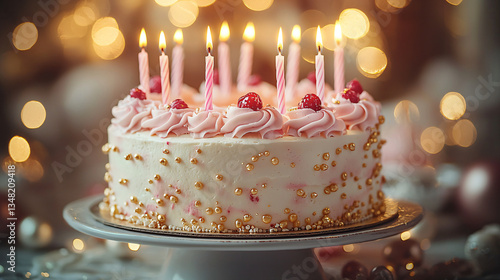 Birthday Cake with glowing Candles
