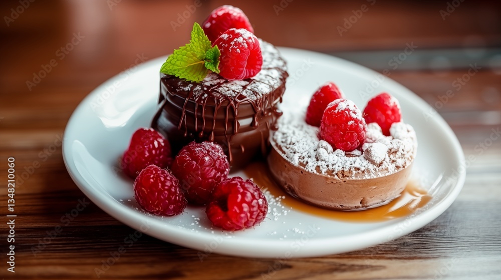 A Plate Of Two Desserts With Raspberries On Top Of Them (AI Image) A Plate Of Two Desserts With Raspberries On Top Of Them (AI Image)