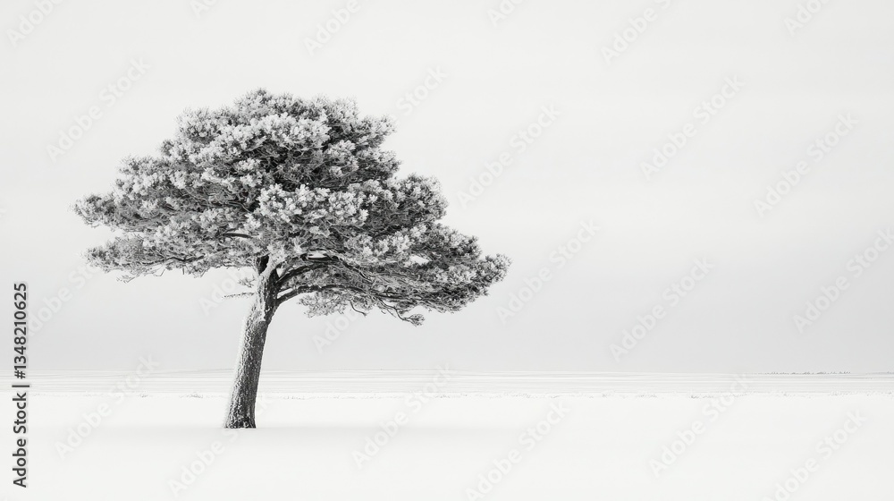 Fototapeta premium Solitary Snow-Covered Tree in Winter Wonderland