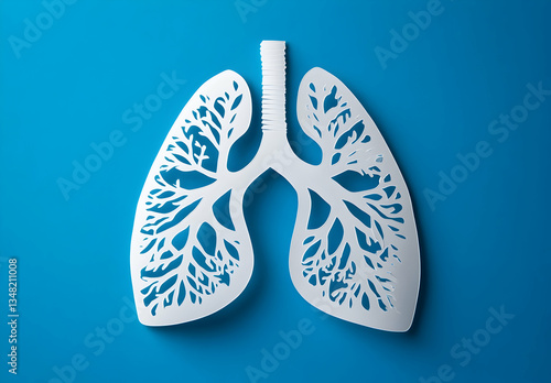 Stylized Lungs Illustration on Blue Background with Intricate Vascular Patterns and Soft Lighting Design for Medical Education and Research Illustration Purposes Including Veins