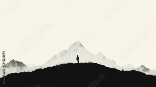 Solitary figure atop a mountain range
