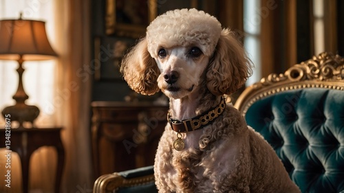 Velvet Comfort: Poodle Exudes Elegance in a Plush Living Room Setting