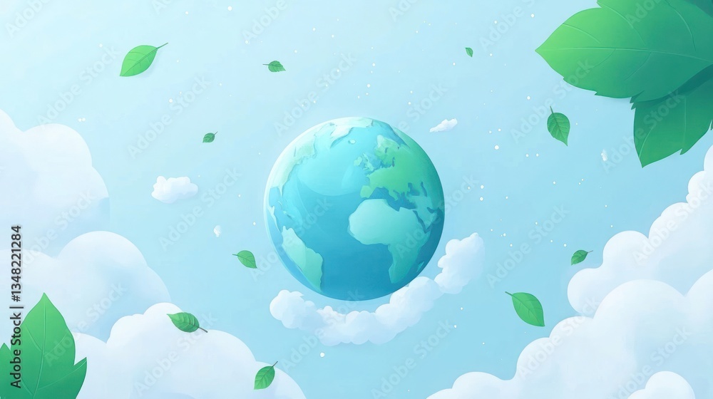 Earth Floating in Clouds; Peaceful Planet; Environmental Awareness; Illustration; Stock Photo Earth Floating in Clouds; Peaceful Planet; Environmental Awareness; Illustration; Stock Photo