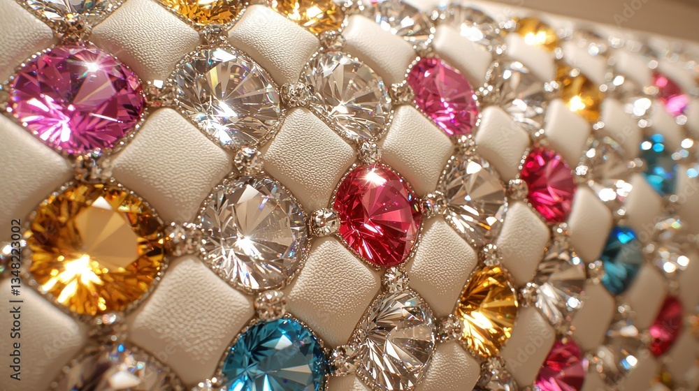Obraz premium Quilted fabric with colorful, sparkling gems set in individual sections