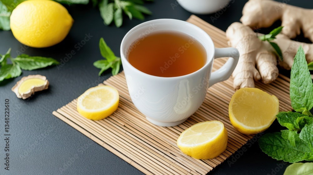 Refreshing Cup of Tea Infused with Lemon and Mint for Relaxation and Wellness Refreshing Cup of Tea Infused with Lemon and Mint for Relaxation and Wellness
