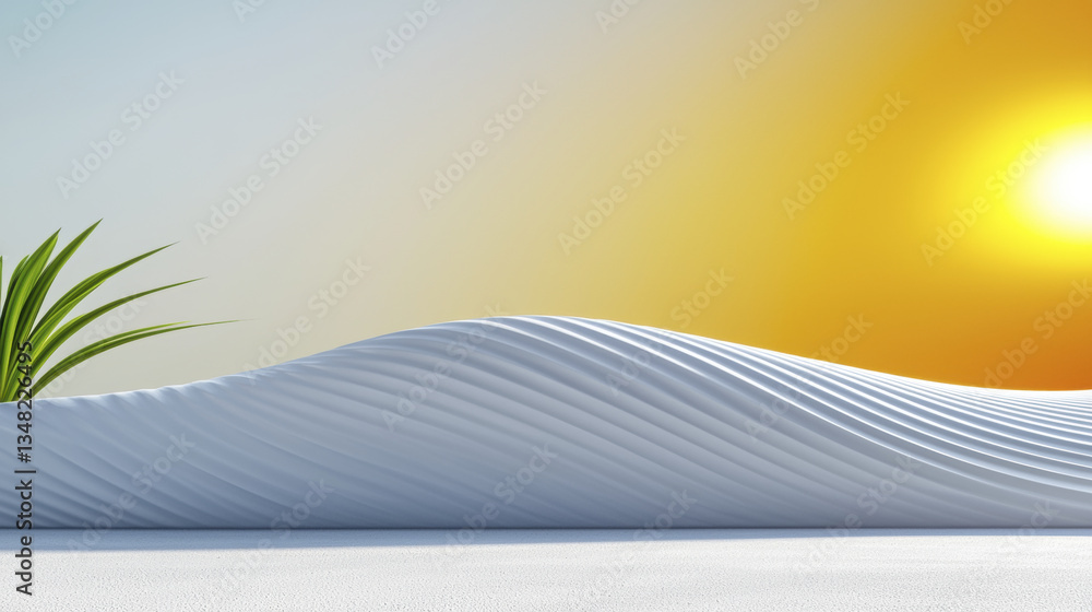 Naklejka premium serene minimalist landscape featuring gentle waves and vibrant sunset. soft curves and warm colors evoke sense of tranquility and calmness