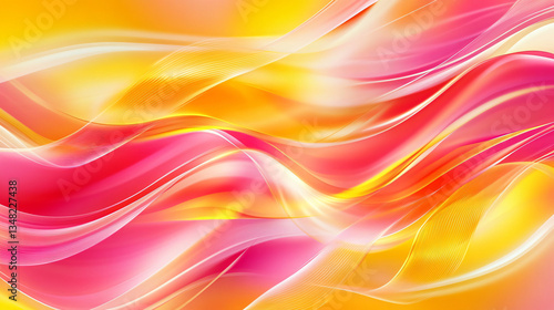 Wallpaper Mural A vibrant abstract design featuring flowing waves of pink, yellow, and white hues, creating a sense of energy and movement. Torontodigital.ca
