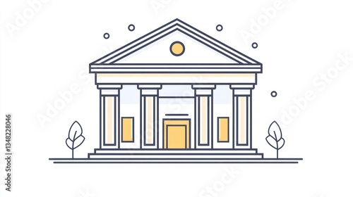 Classic Building Facade Illustration, Exterior Design, Architectural Drawing, Simple Sketch, Vector Art, for Educational Use