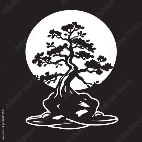 Unique natural bonsai tree logo design abstract vector silhouette symbol illustration.