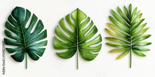Unique icon set of cute watercolor tropical leaves on white background for nature enthusiasts