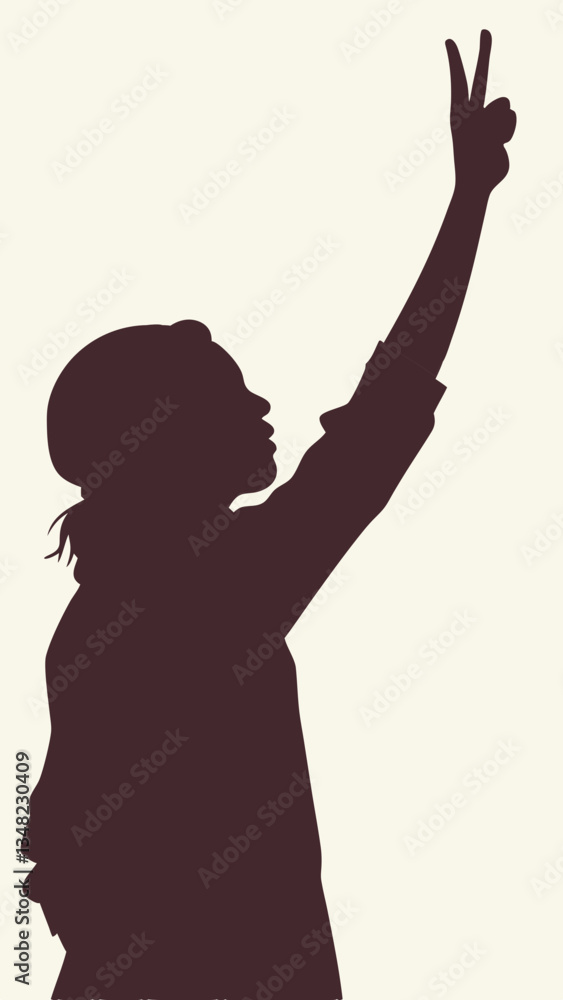 Silhouette of a Person Making a Peace Gesture Against a Plain Background During a Peaceful Demonstration at Sunset Generative AI Silhouette of a Person Making a Peace Gesture Against a Plain Background During a Peaceful Demonstration at Sunset Generative AI