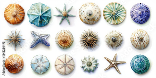 Unique icon set of cute watercolor sea creatures on white background nature art coastal environment