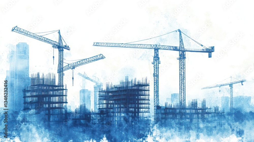 Fototapeta premium City Construction Site Watercolor