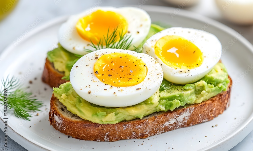 A beautiful plate of Avocado and Egg Toast, Generative AI A beautiful plate of Avocado and Egg Toast, Generative AI