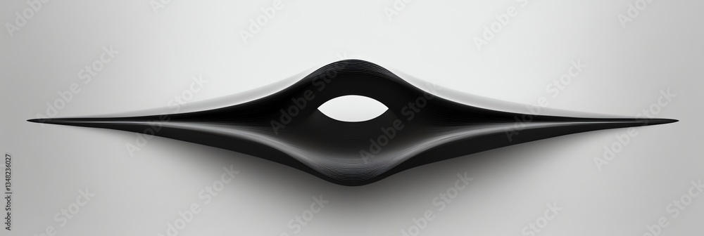 Fototapeta premium Abstract Black Sculpture with Central Hole on White Background in Studio
