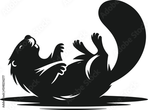 Beaver rolling onto its back and tail flopping vector