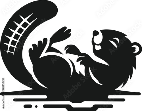 Beaver rolling onto its back and tail flopping vector