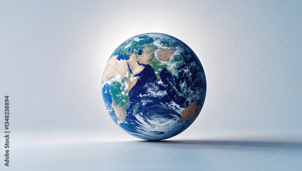 Fototapeta premium A stylized representation of Earth showcasing continents and oceans against a light background.
