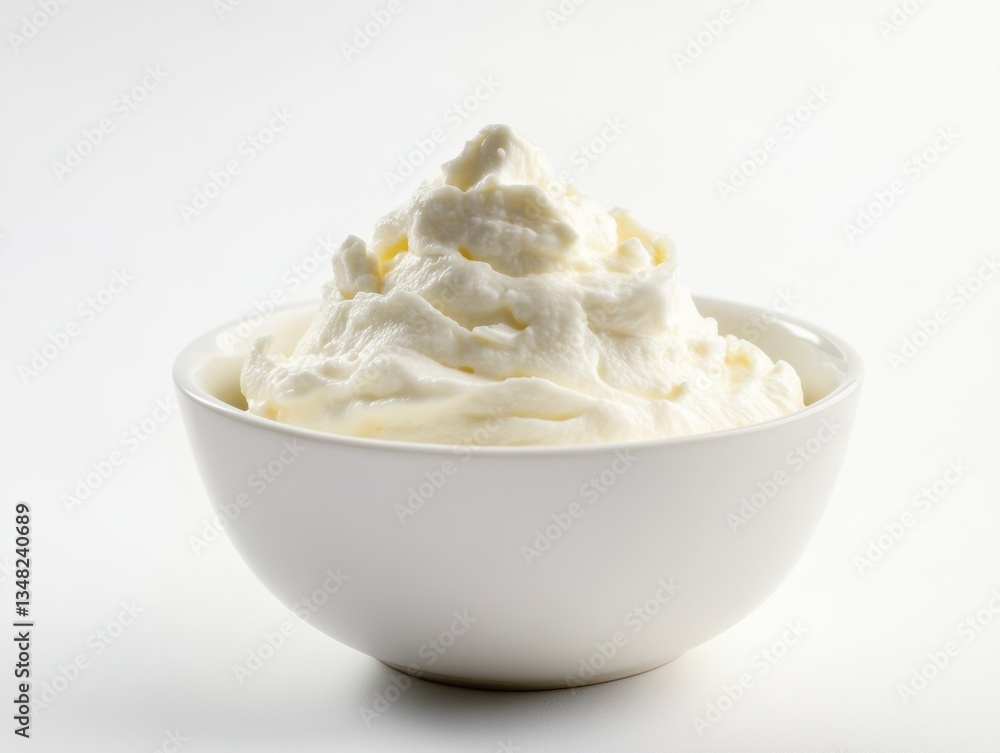 Fresh smooth cream cheese in a white bowl on a clean white background perfect for dairy and culinary uses Fresh smooth cream cheese in a white bowl on a clean white background perfect for dairy and culinary uses