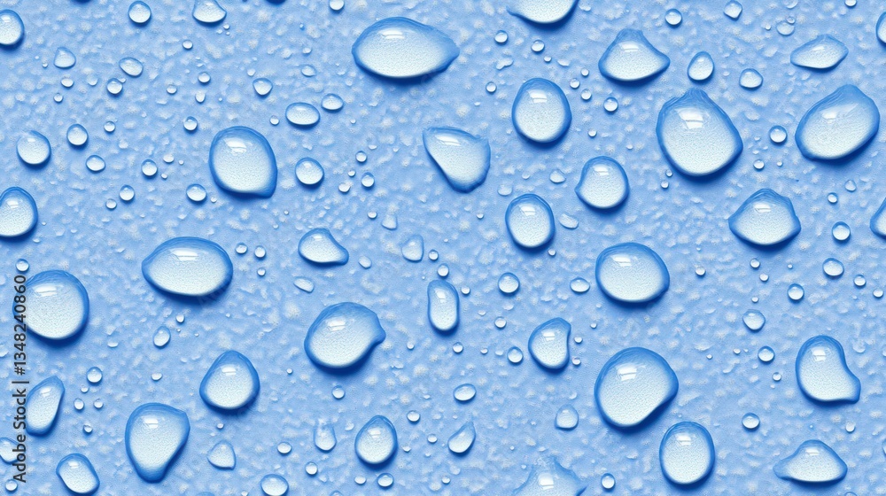 Water Droplets on Blue Surface: Macro shot of transparent water droplets on a smooth blue surface, creating a refreshing and clean visual. Water Droplets on Blue Surface: Macro shot of transparent water droplets on a smooth blue surface, creating a refreshing and clean visual.