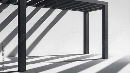 Black Metal Pergola Casting Shadows on Light Textured Wall