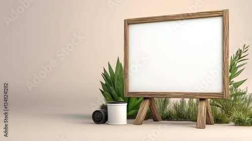Blank Whiteboard Mockup with Greenery and Minimalist Decor