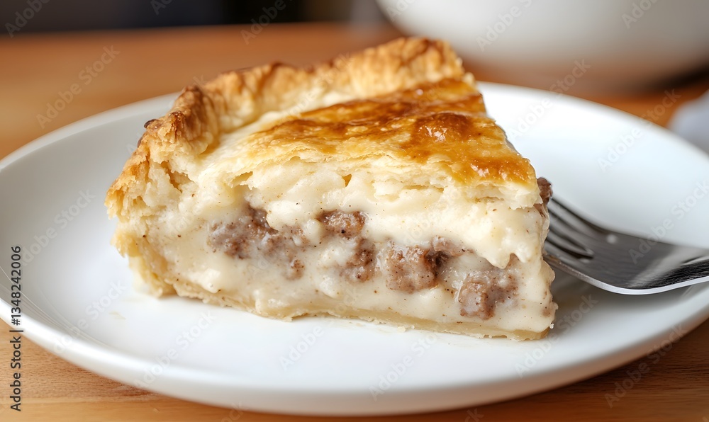 a hearty slice of sausage, gravy, and biscuit pie, Generative AI a hearty slice of sausage, gravy, and biscuit pie, Generative AI