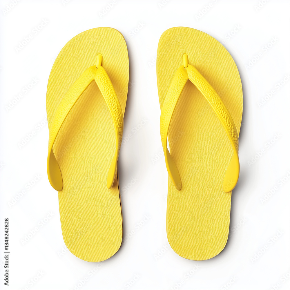 Pair of yellow beach flip-flops on white background Pair of yellow beach flip-flops on white background