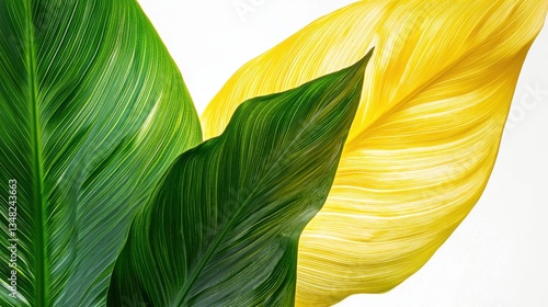 Vibrant Green and Yellow Leaves with Intricate Textures and Patterns