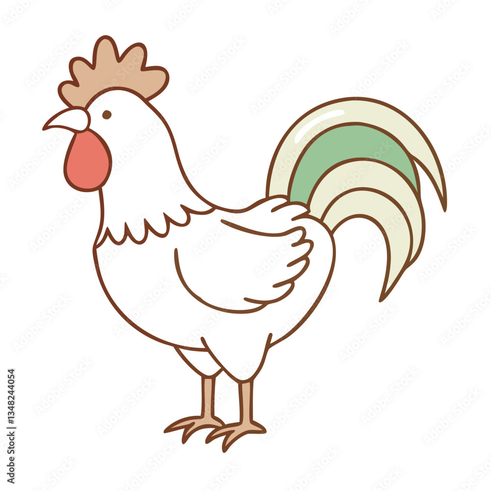 Icon of cute rooster illustration with a vibrant tail, minimalistic design, copy space Icon of cute rooster illustration with a vibrant tail, minimalistic design, copy space