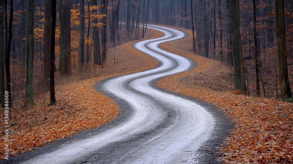 Fototapeta premium Winding Road Through Autumn Forest Scenic Drive