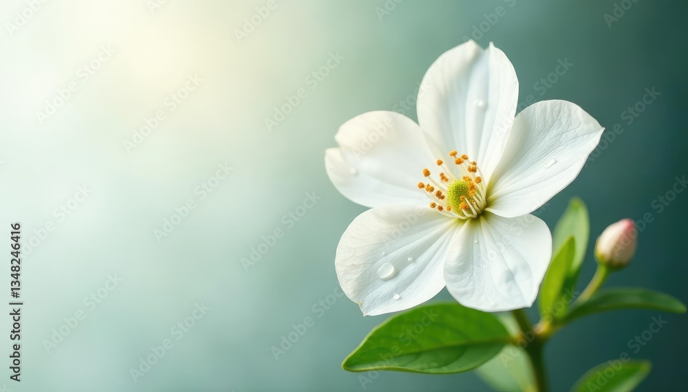 Delicate white flower blossom against pure white , bright, subtle Delicate white flower blossom against pure white , bright, subtle