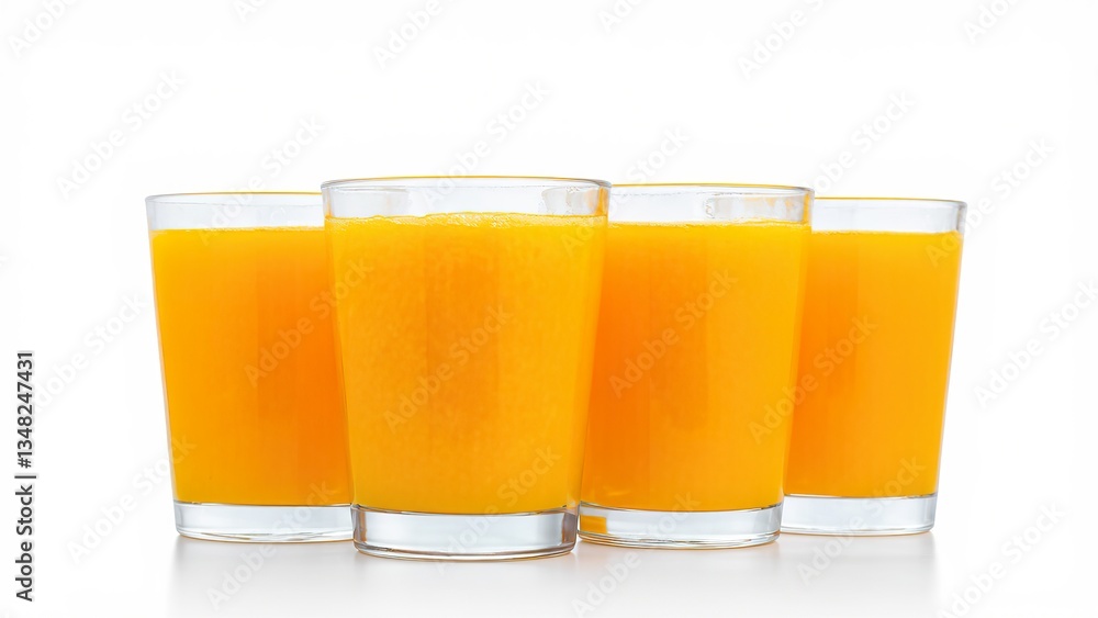Collection of orange juice in glasses. separate clipping paths for each glass on a white background Collection of orange juice in glasses. separate clipping paths for each glass on a white background