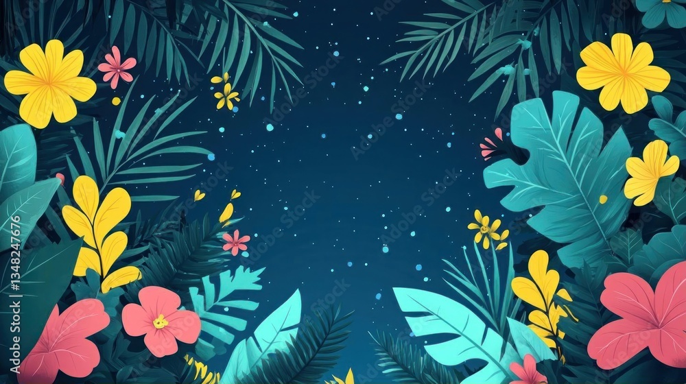 Naklejka premium Tropical Night Floral Design Background Image