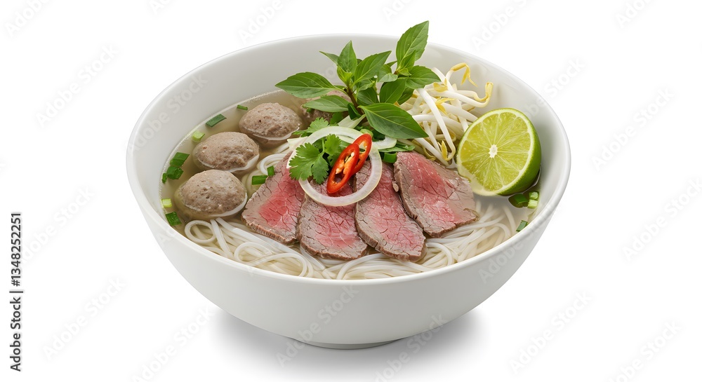 Delicious Bowl of Pho with Fresh Ingredients and Aromatic Broth Delicious Bowl of Pho with Fresh Ingredients and Aromatic Broth