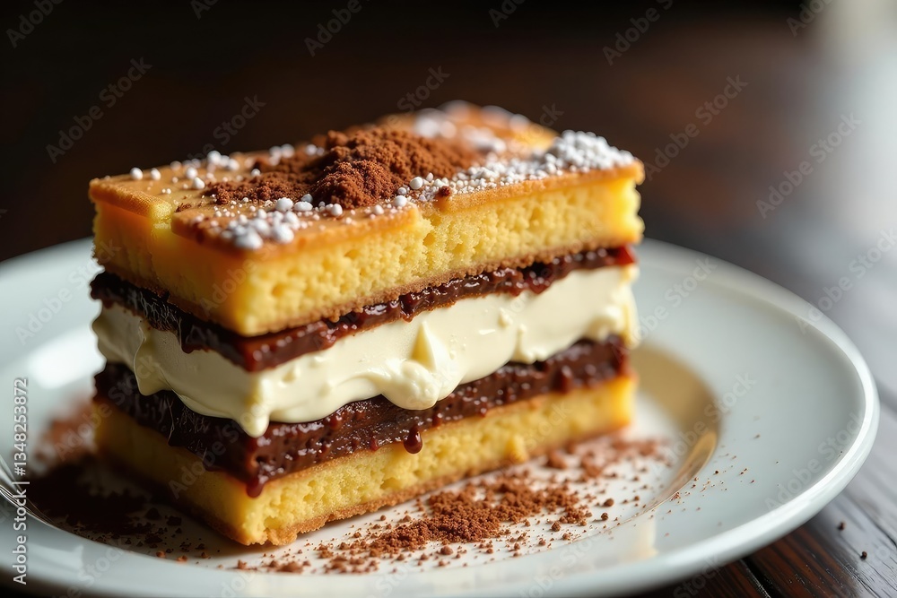 Layers of espresso-soaked ladyfingers & creamy mascarpone Classic Italian dessert , brown, coffee cake, closeup Layers of espresso-soaked ladyfingers & creamy mascarpone Classic Italian dessert , brown, coffee cake, closeup