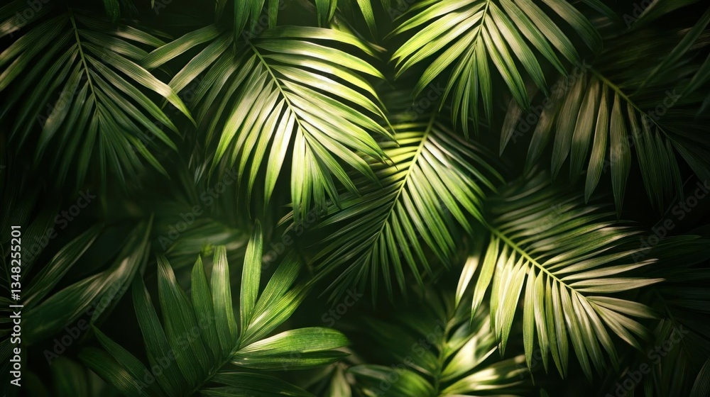 Lush Tropical Palm Leaves Dark Green Background Lush Tropical Palm Leaves Dark Green Background