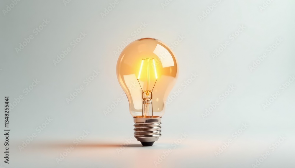 Single lightbulb, glowing filament against pure white background, bulb, idea, solution Single lightbulb, glowing filament against pure white background, bulb, idea, solution