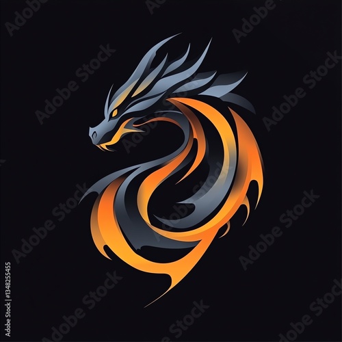 Wallpaper Mural Stylized Dragon Design Fiery Hues and Dark Elegance. A captivating logo with a powerful, abstract dragon. Torontodigital.ca