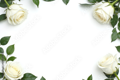 white floral border with green leaves and white flowers