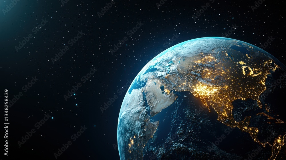 Obraz premium Digital Earth at Night with City Lights and Stars