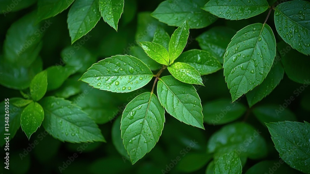 Lush Green Leaves Dew Drops Nature Background Lush Green Leaves Dew Drops Nature Background