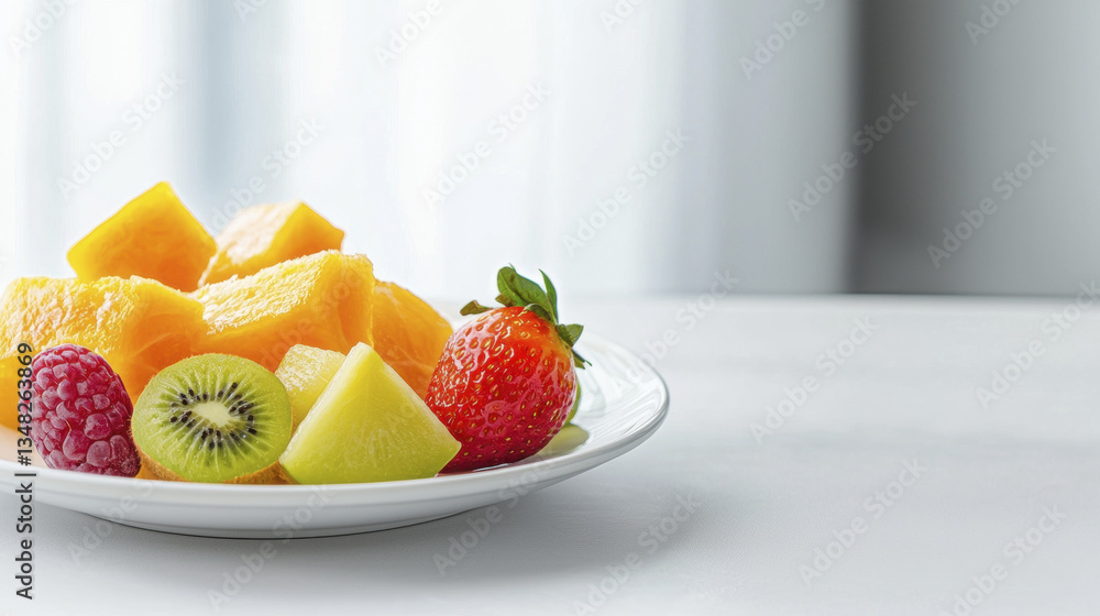 Fresh fruit salad with mango, kiwi, strawberries, and raspberries Fresh fruit salad with mango, kiwi, strawberries, and raspberries