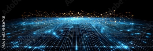 A futuristic tech inspired background with a smooth gradient and a dynamic network of glowing holographic lines creating a sense of depth and interconnectivity