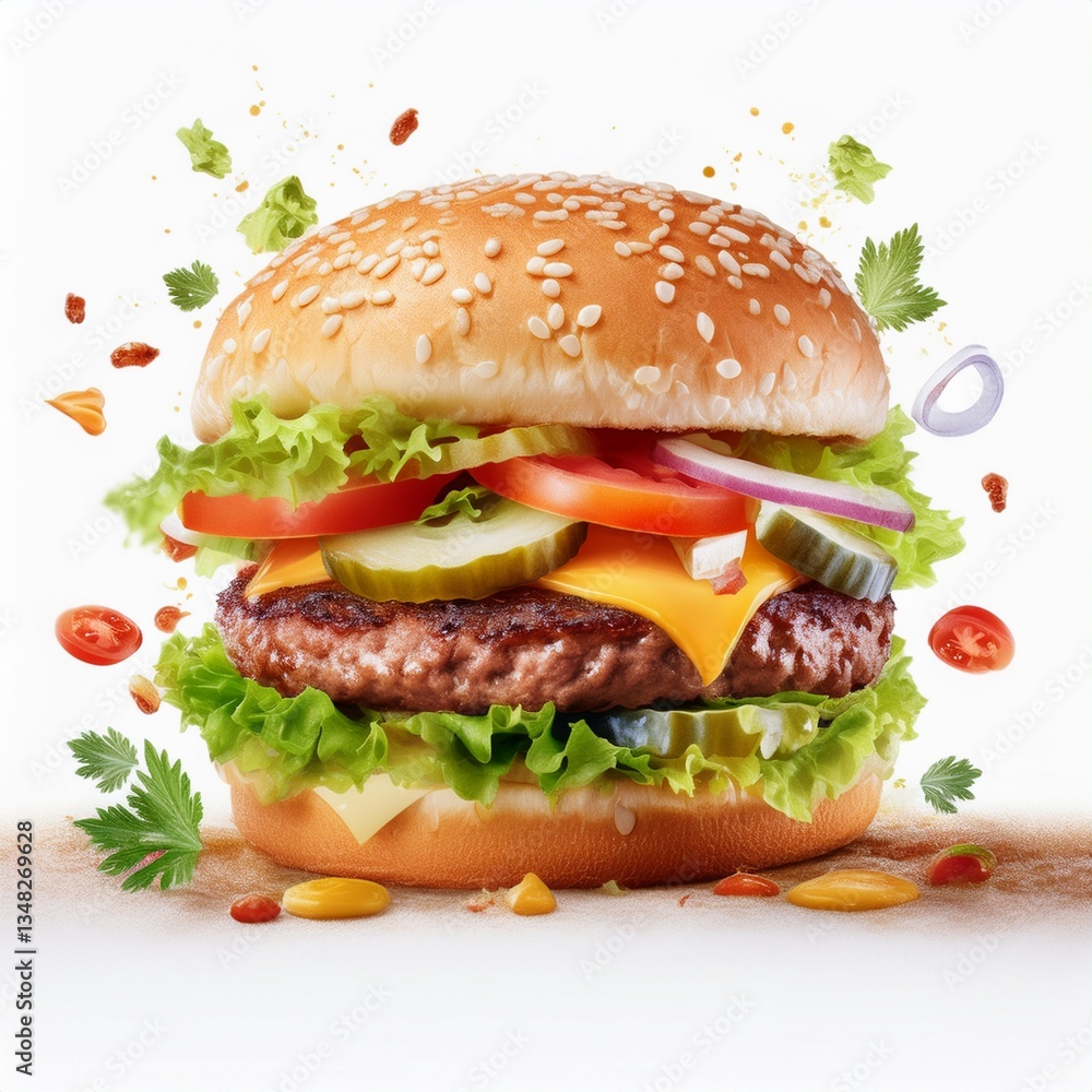 Fresh Ingredients in a Delicious Cheeseburger Fresh Ingredients in a Delicious Cheeseburger