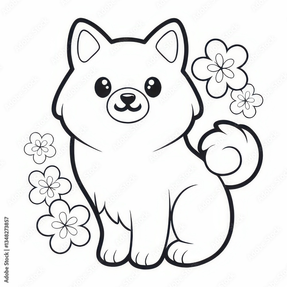 Playful cartoon dog home setting coloring page whimsical design front view creative expression Playful cartoon dog home setting coloring page whimsical design front view creative expression