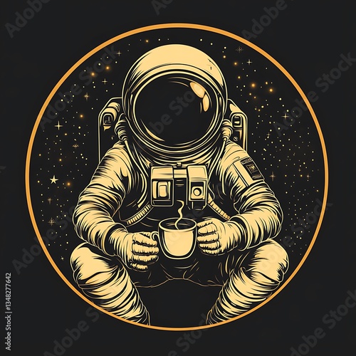 Wallpaper Mural Astronaut Holding Coffee Cup in Space Illustration, Logo Type Vector Content Torontodigital.ca