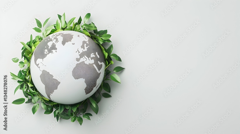 Earth Globe Surrounded by Green Leaves Symbolizing Sustainability Earth Globe Surrounded by Green Leaves Symbolizing Sustainability